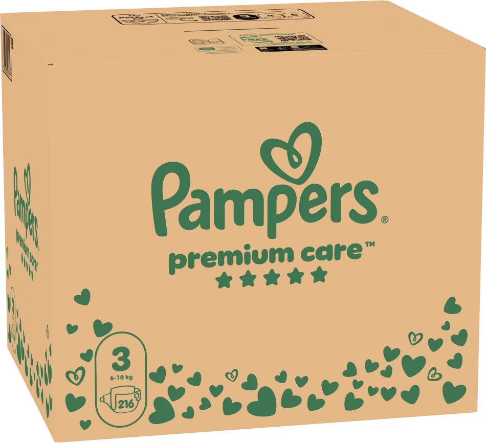 Pampers Premium Care Tape Sauskelnės, 3 Dydis, 216 vnt.