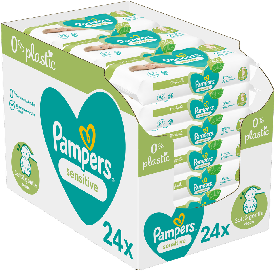 Pampers Sensitive Plastic Free Servetėlės Kūdikiams 24 Pakuotės, 1248 Servetėlės