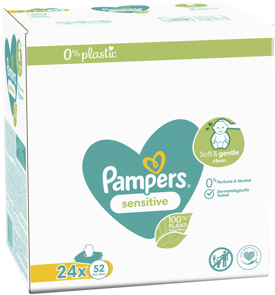 Pampers Sensitive Plastic Free Servetėlės Kūdikiams 24 Pakuotės, 1248 Servetėlės