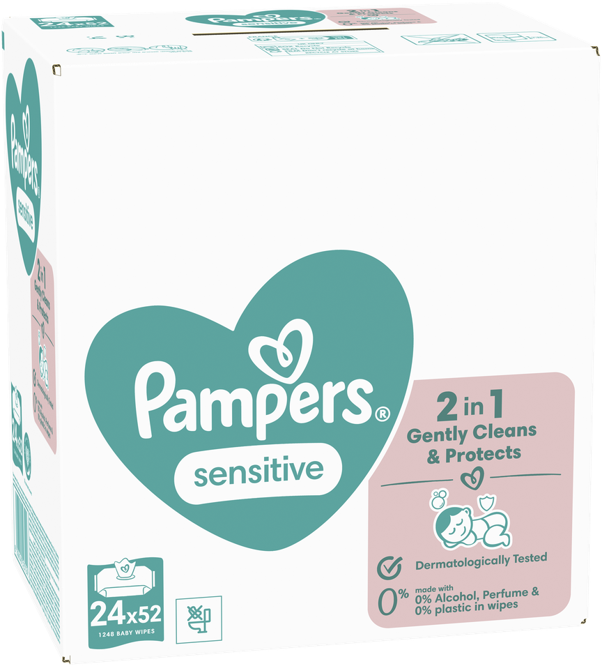 Pampers Sensitive Plastic Free Servetėlės Kūdikiams 24 Pakuotės, 1248 Servetėlės