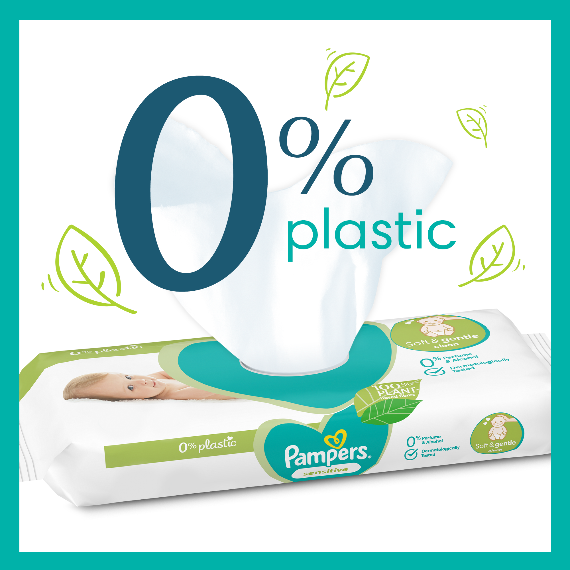 Servetėlės kūdikiams Pampers Sensitive Plastic Free, 24 pakuotės, 1248 servetėlės