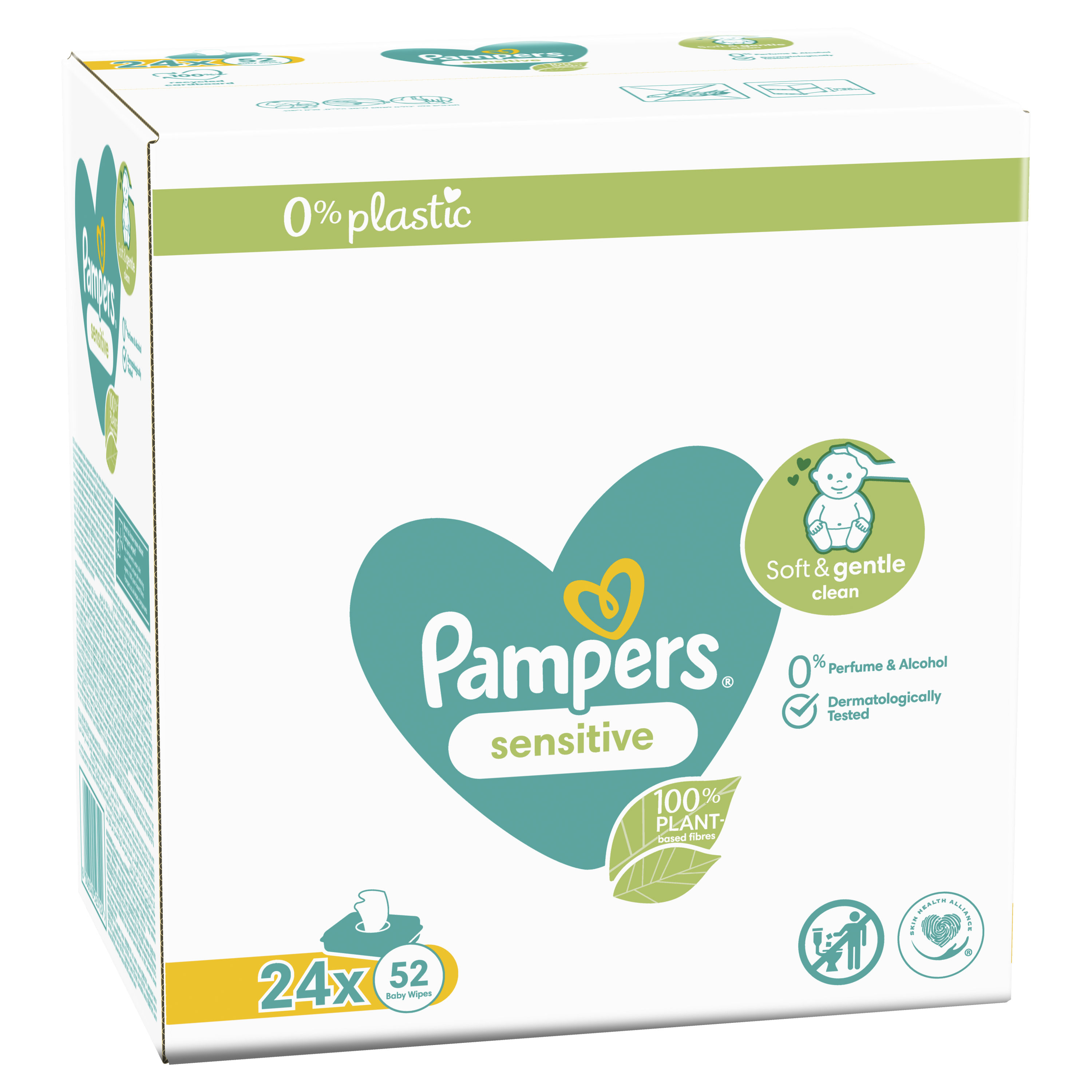 Servetėlės kūdikiams Pampers Sensitive Plastic Free, 24 pakuotės, 1248 servetėlės