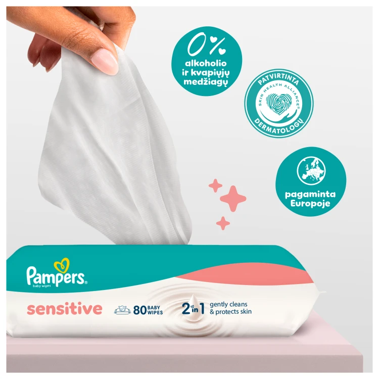 Pampers Sensitive Servetėlės Kūdikiams, 12 Pakuotė, 624 Servetėlės