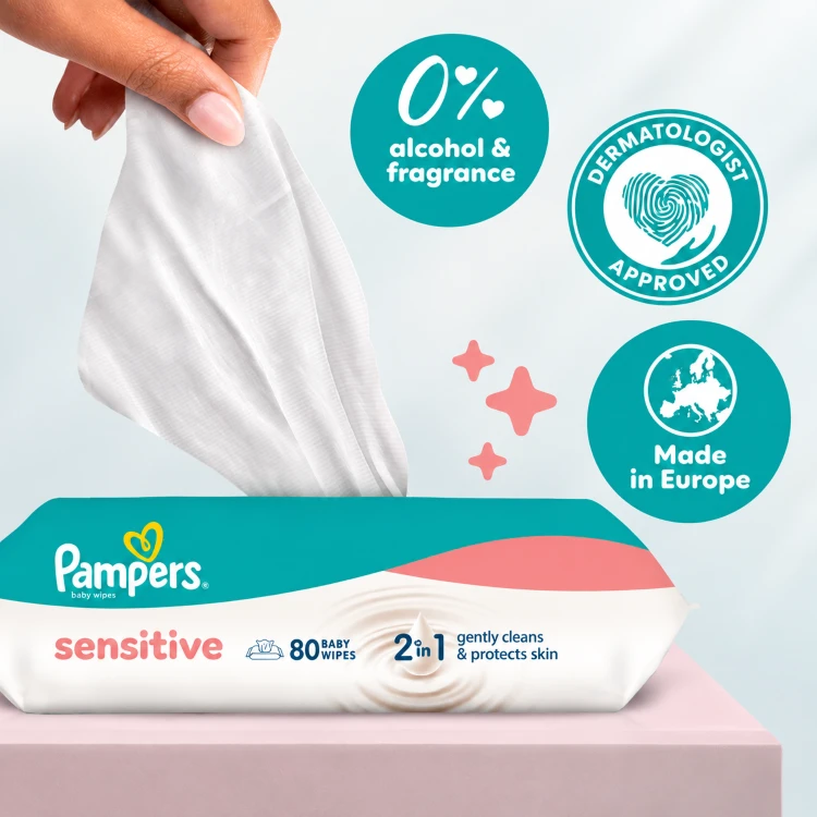Pampers Sensitive Servetėlės Kūdikiams, 15 Pakuotė, 780 Servetėlės