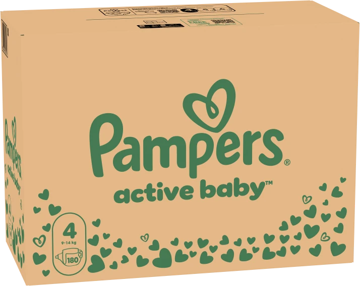 Sauskelnės Pampers Active Baby, 4 Dydis, 9–14kg, 180 vnt.