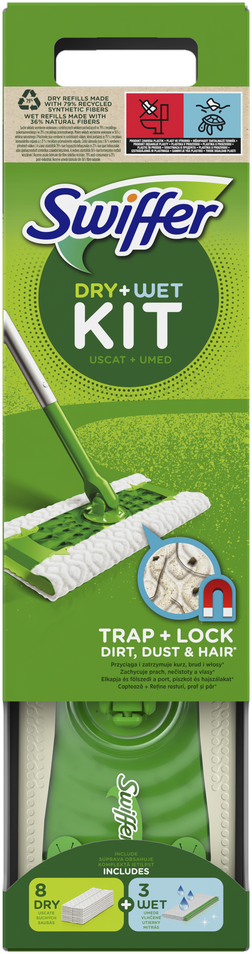 Swiffer Sweeper Starter Kit, 11 Grindų Šluosčių (Sausas 8 vnt + Šlapias 3 vnt)