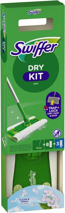 Swiffer Sweeper Starter Kit XXL: grindų šluota + sausos šluostės (8vnt.) + šlapios šluostės (3vnt.)