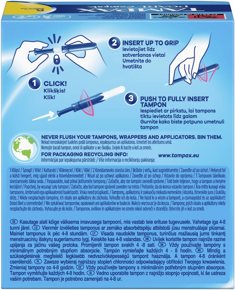 Tampax Compak Pearl Regular Tamponai Su Aplikatoriumi, 16 vnt.