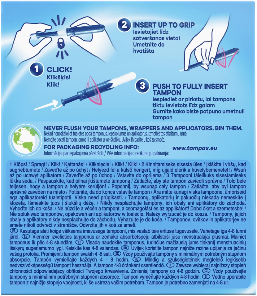 Tampax Compak Pearl Super Tamponai Su Aplikatoriumi, 16 vnt.