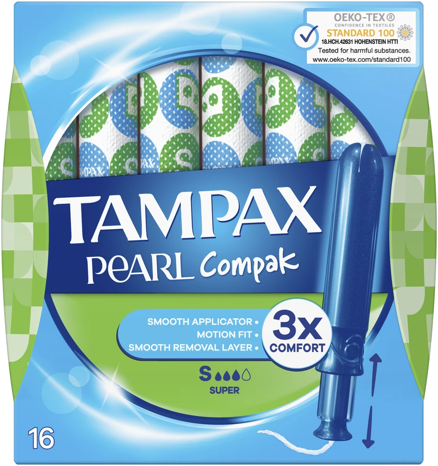 Tampax Compak Pearl Super Tamponai Su Aplikatoriumi, 16 vnt.