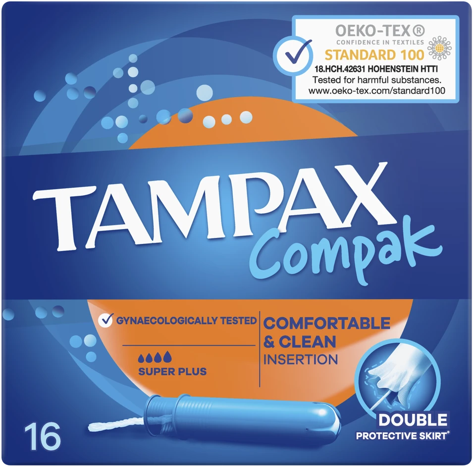 Tampax Compak Super Plus Tamponai Su Aplikatoriumi, 16 vnt.
