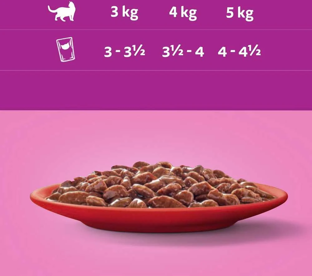 WHISKAS (40x85g) Classic Meals Drėgnas Maistas Suaugusiems Katėms Su Padažu (jautiena, vištiena, ėriena, paukštiena)