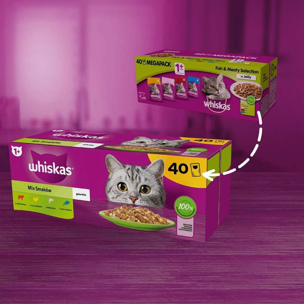 Drėgnas Kačių Maistas - Whiskas Mišrių Mėgstamiausių Su Želė 40x85 g