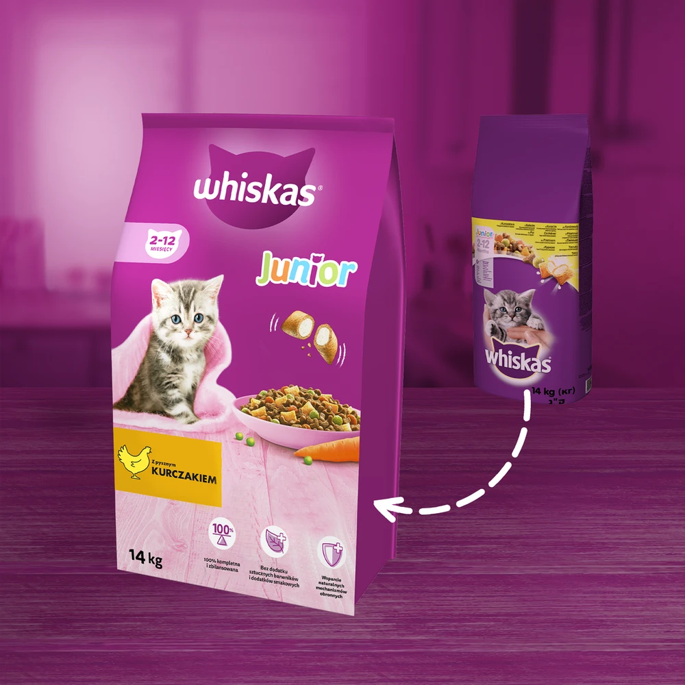 Whiskas Junior sausas ėdalas kačiukams su vištiena 14kg