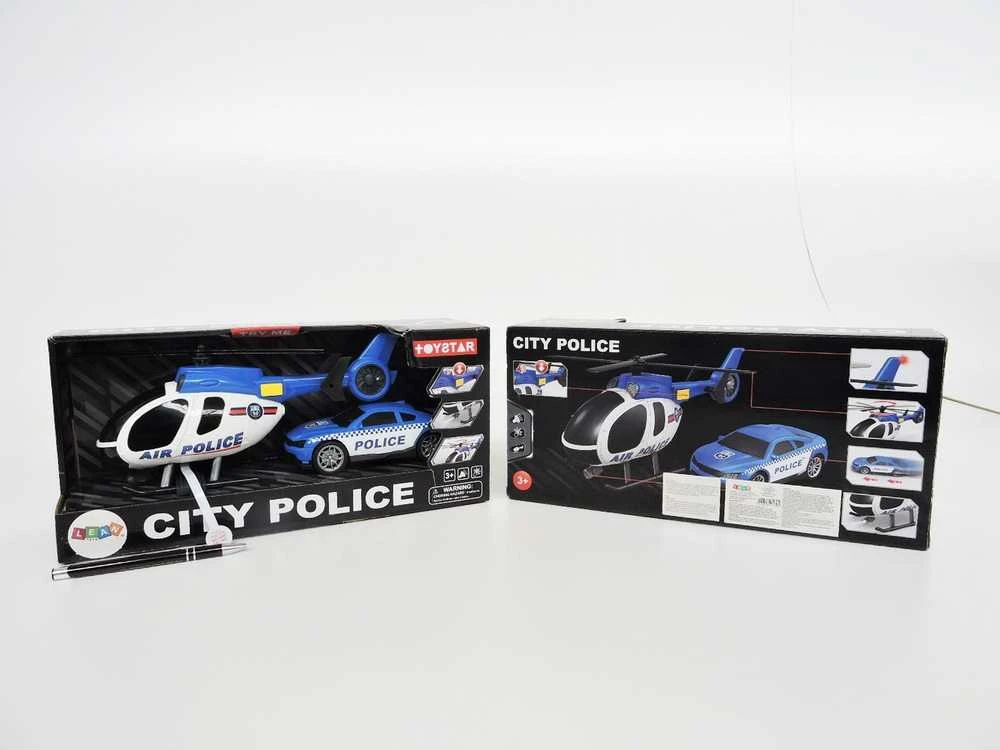 Žaislinio policijos automobilio ir sraigtasparnio rinkinys Lean Toys