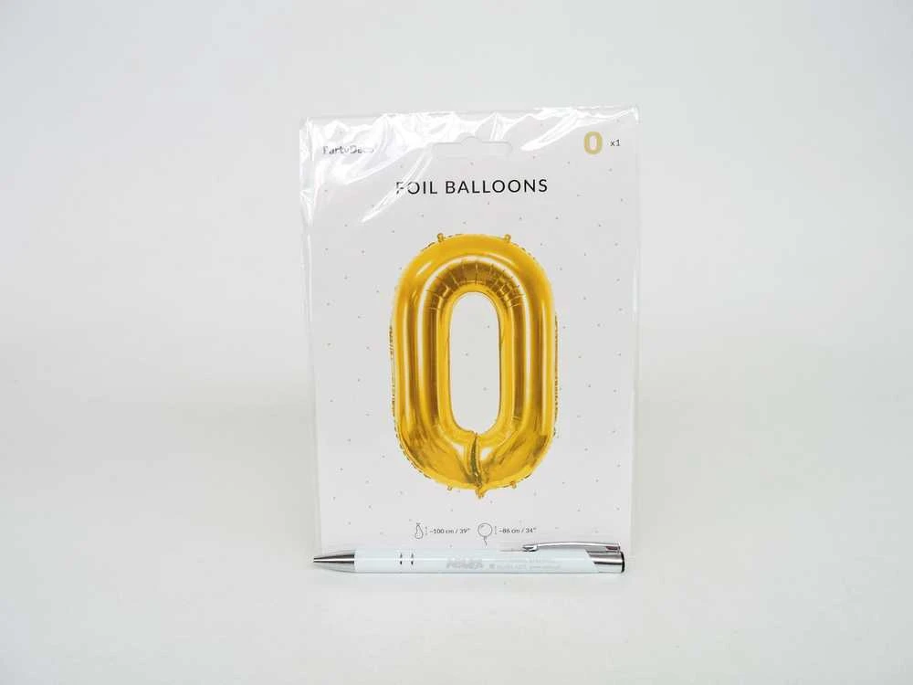 PartyDeco Folinis balionas "0" auksinis, 86 cm