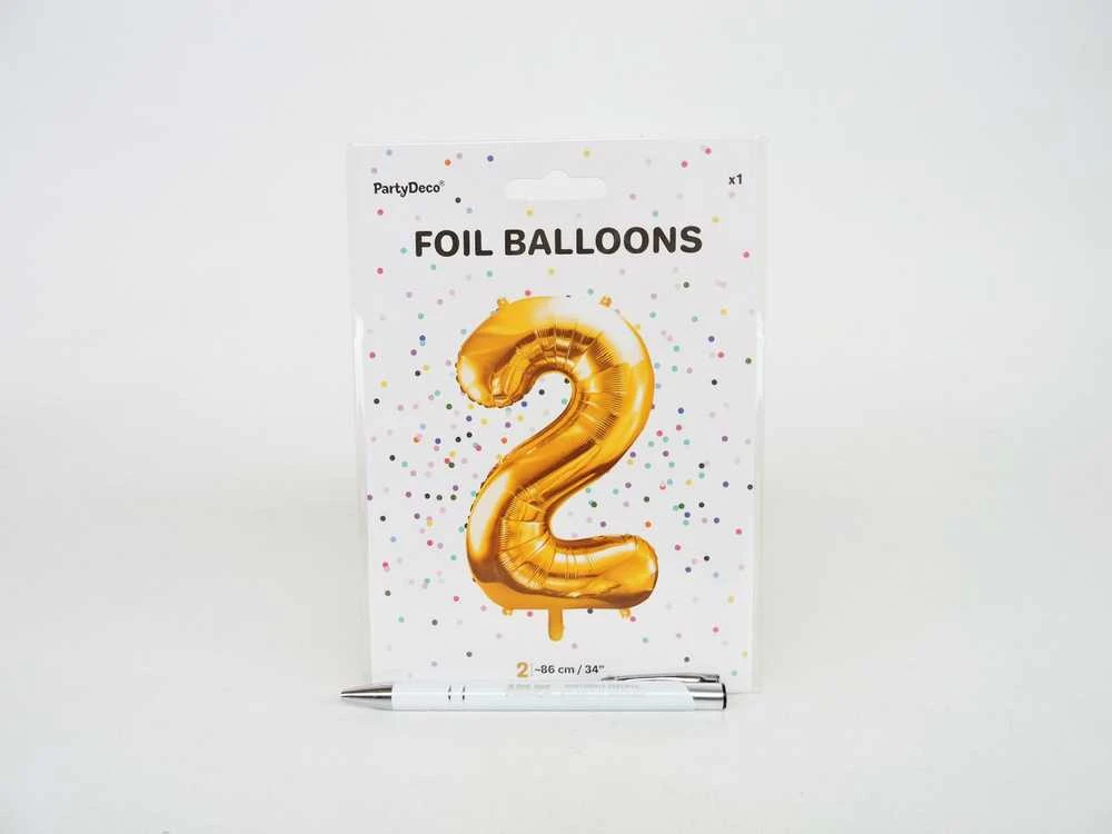 PartyDeco Folinis balionas "2" auksinis, 86 cm