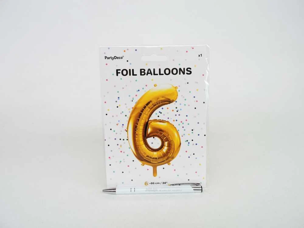 PartyDeco Folinis balionas "6" auksinis, 86 cm