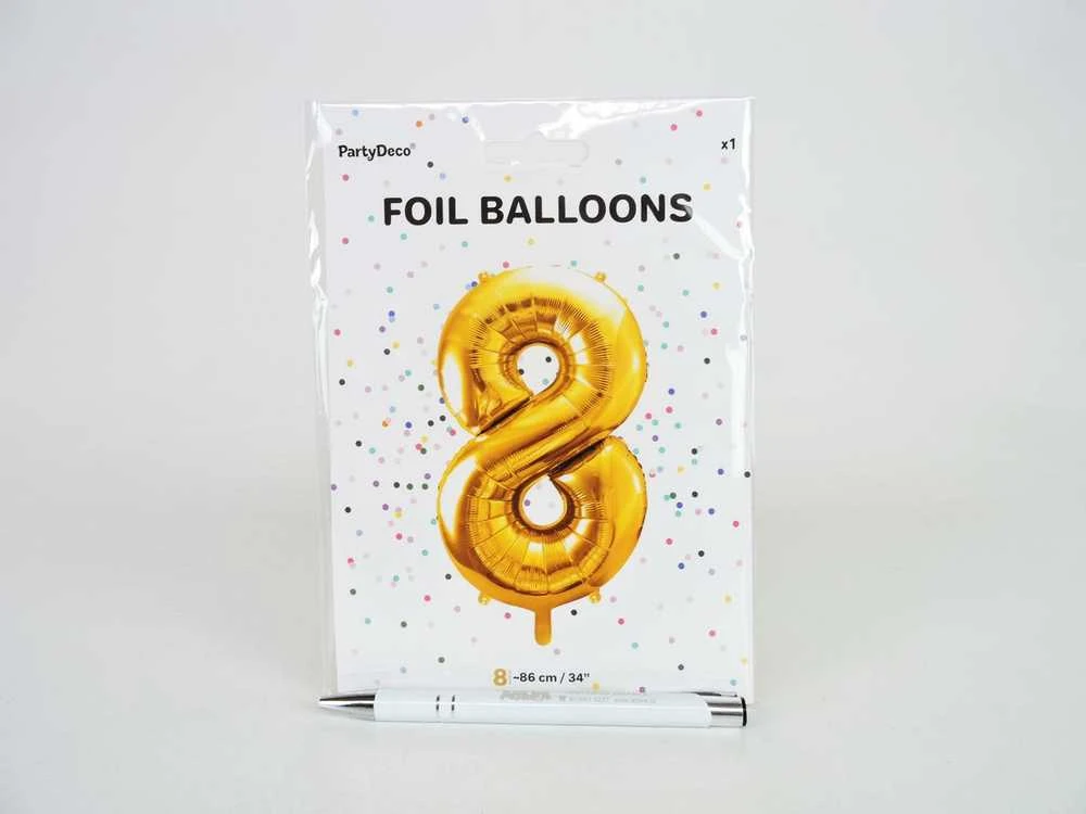 PartyDeco Folinis balionas "8" auksinis, 86 cm