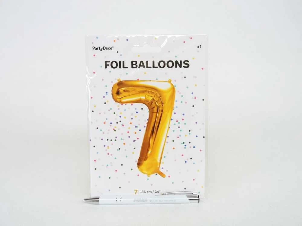 PartyDeco Folinis balionas "7" auksinis, 86 cm
