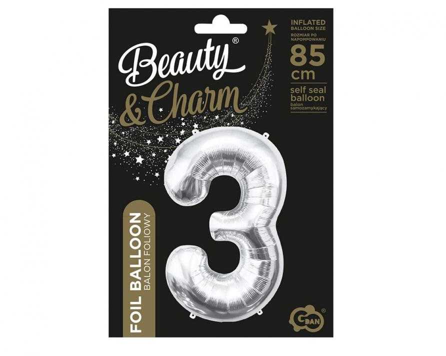 GoDan BALON foliowy Cyfra 3 sebrna 85 cm