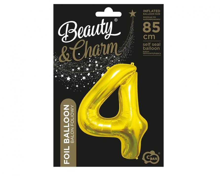 GoDan BALON foliowy Cyfra 4 auksinė 85 cm