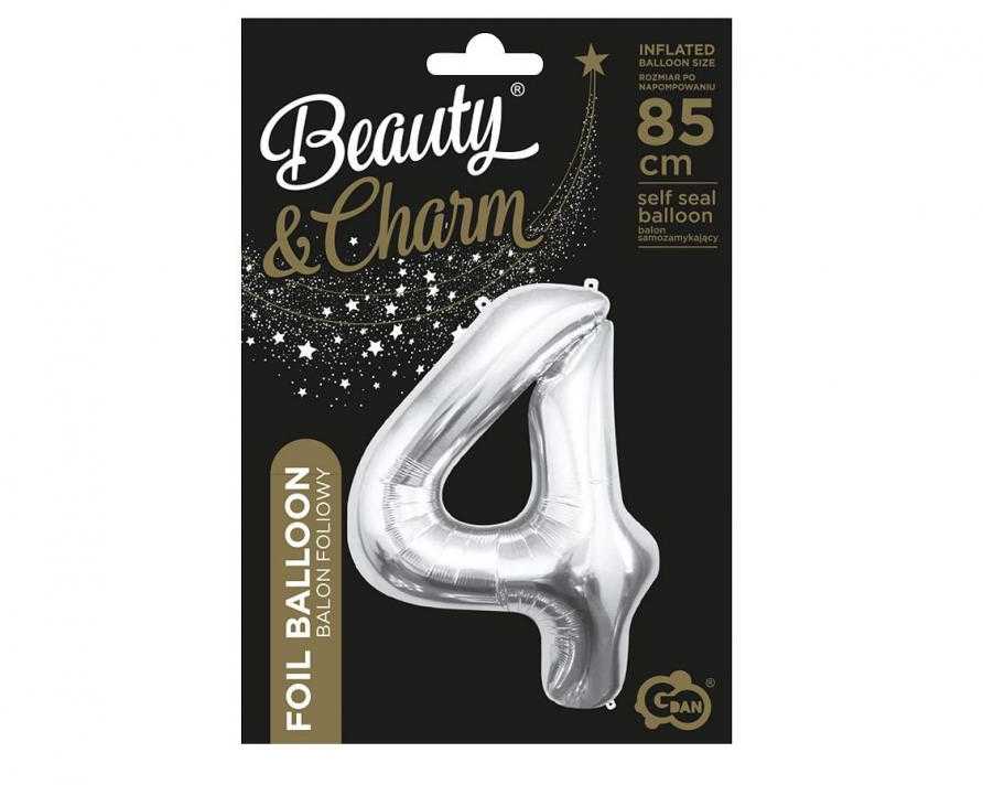 GoDan BALON foliowy Cyfra 4 sebrna 85 cm