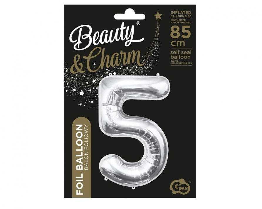 GoDan BALON foliowy Cyfra 5 sebrna 85 cm