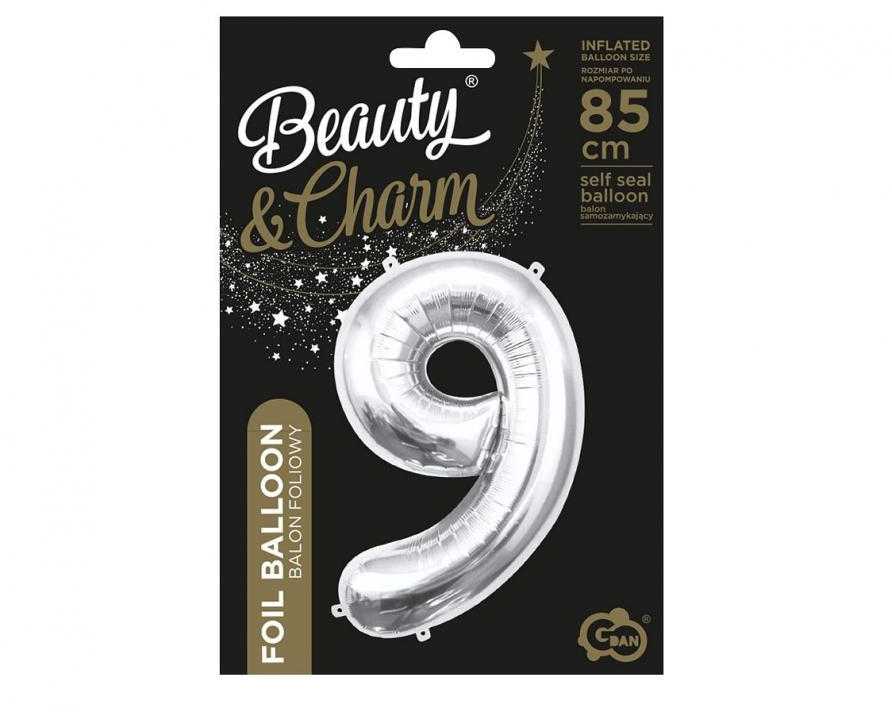 GoDan BALON foliowy Cyfra 9 sebrna 85 cm