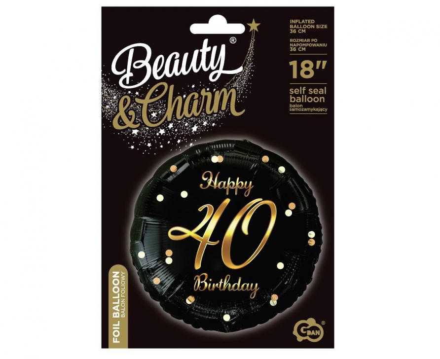 GoDan Balon foliowy Happy 40 Birthday juoda-auksinė 45cm