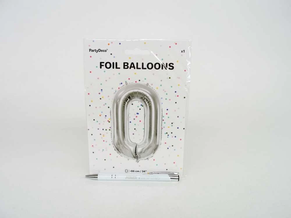 PartyDeco Balionas folinis skaičius 0 sidabrinis 86cm