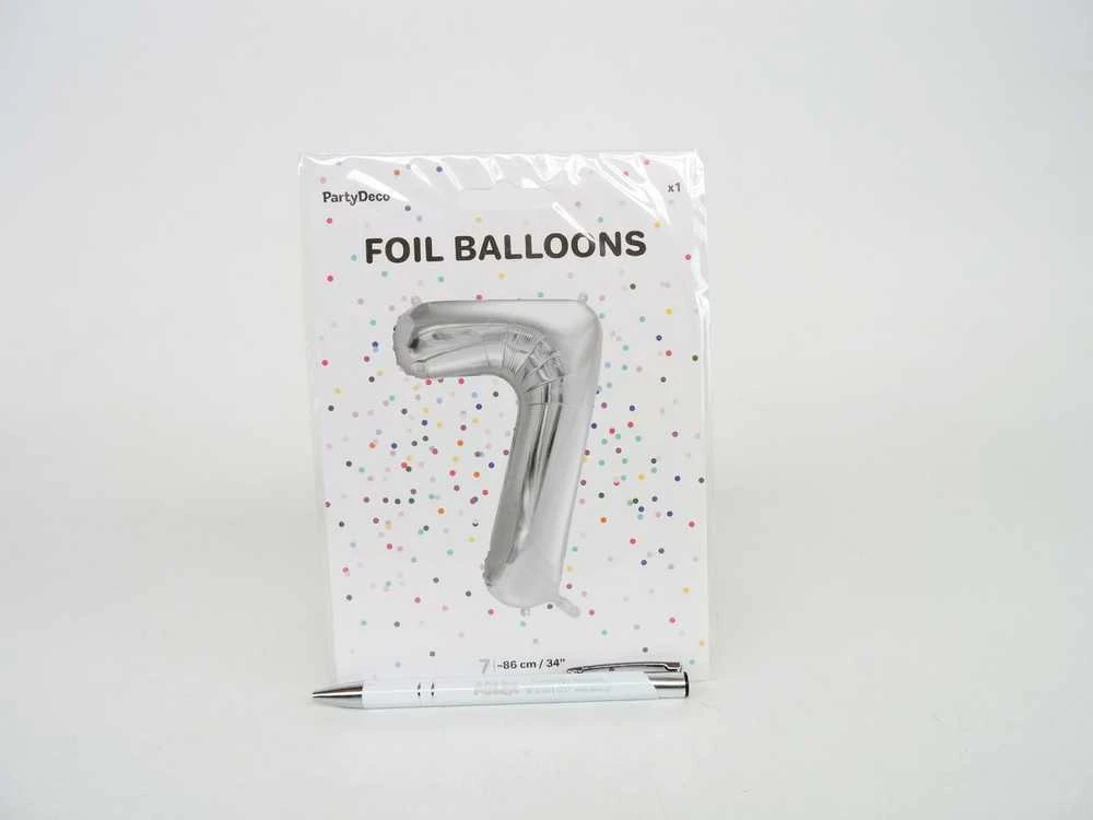 PartyDeco Balionas folinis skaičius 7 sidabrinis 86cm