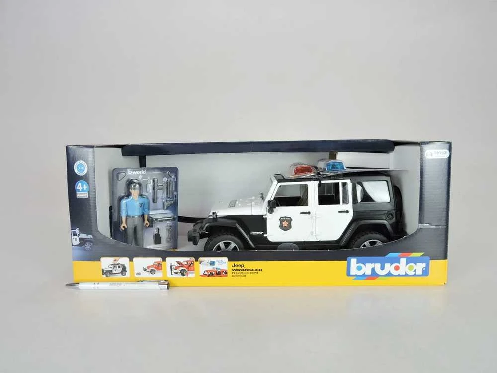 BRUDER policijos džipas Wrangler, su policininku ir priedais, 2526
