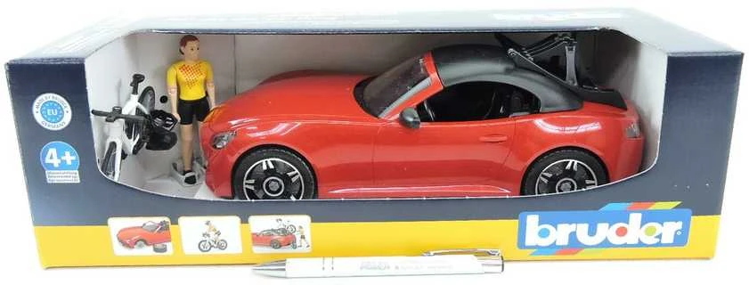 Bruder Ata BRUDER automobilis Roadster ir dviratininkas su kelių dviračiu, 03485