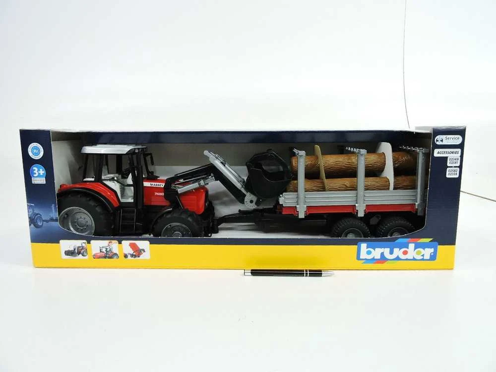 Pojazd BRUDER Massey Ferguson 7480 krautuvas su priekaba rąstams, 2046