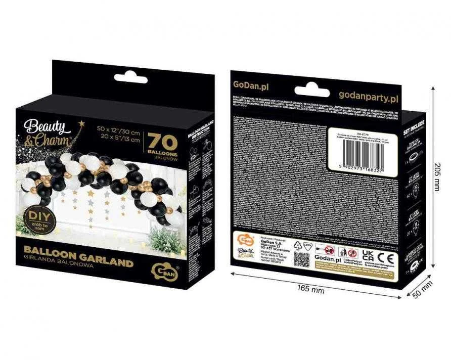 GoDan B&C balionų girlianda balta-auksinė-juoda 70vnt