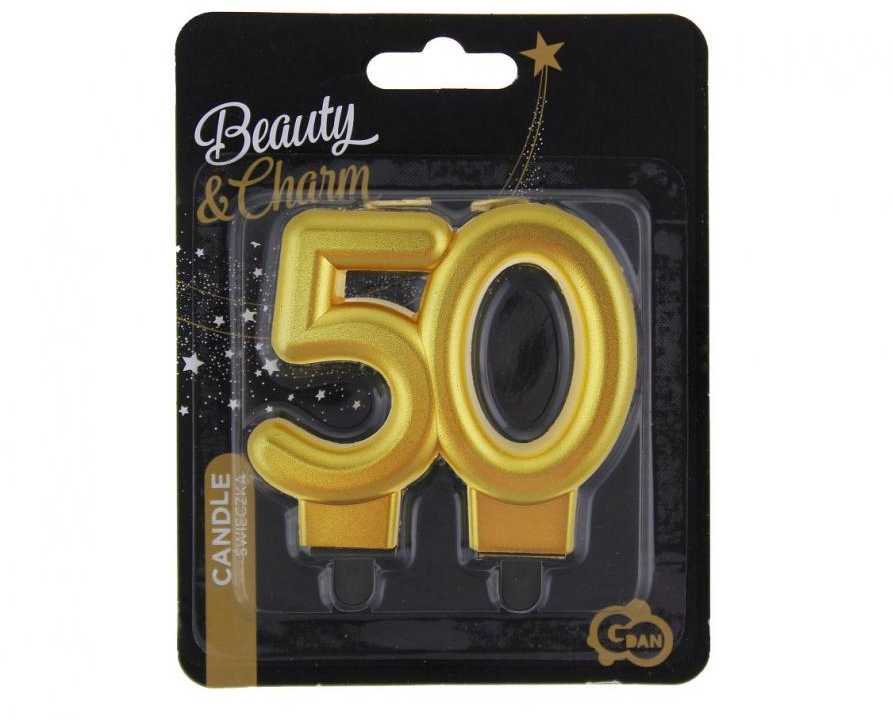 GoDan ŚWIECZKA cyfra 50 metalik auksinė 8 cm