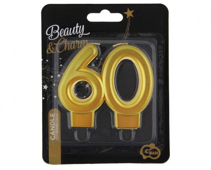 GoDan ŚWIECZKA cyfra 60 metalik auksinė 8 cm