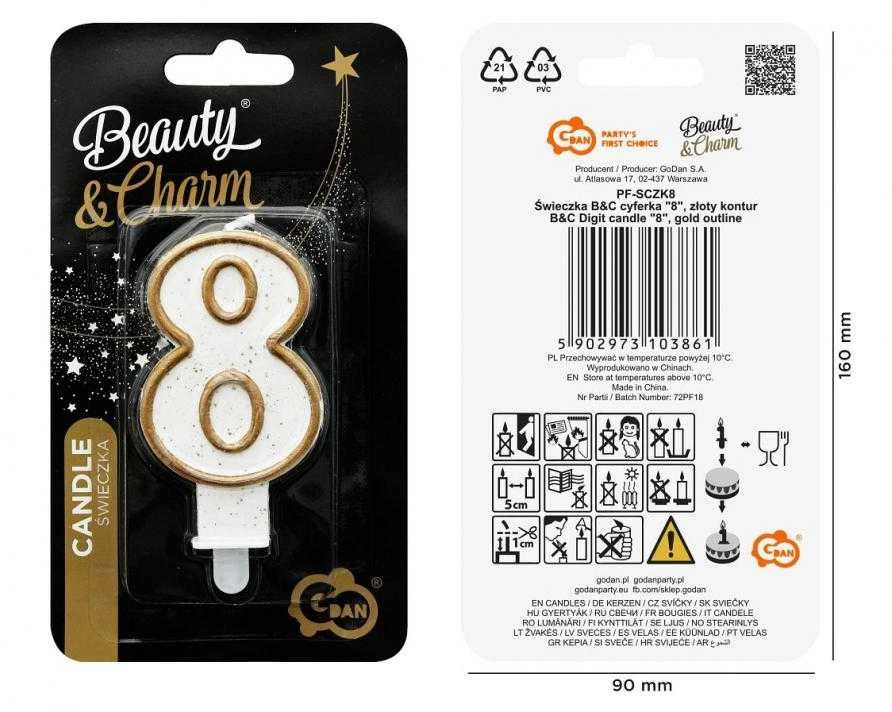 GoDan Candle DIGITAL 8 gimtadienis, auksinis kontūras