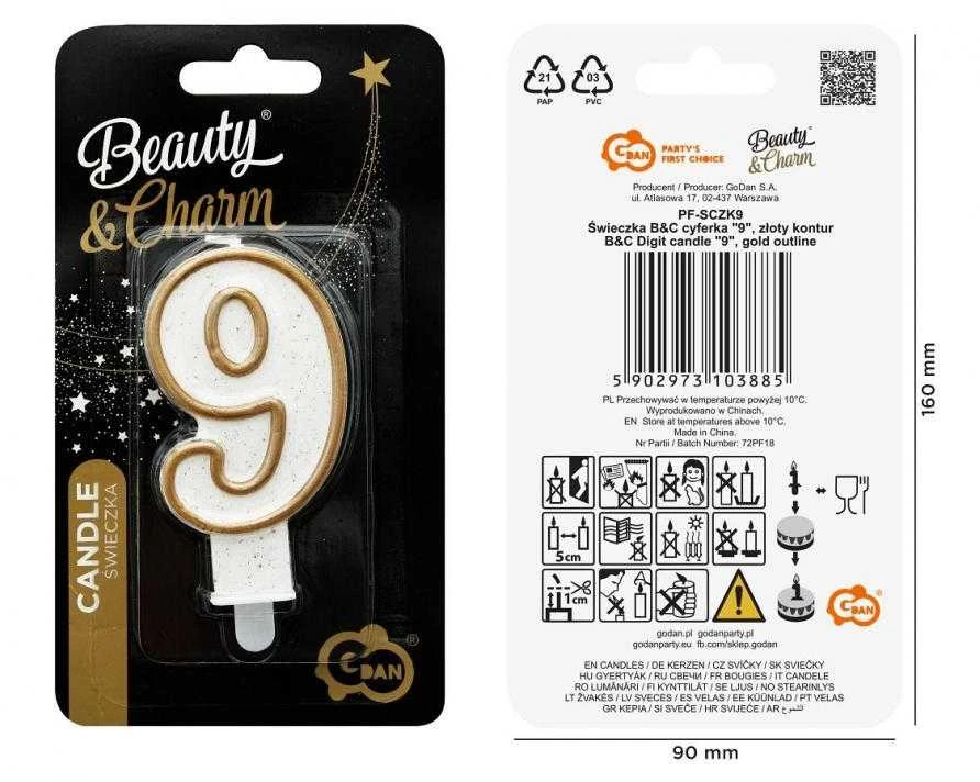 GoDan Candle DIGITAL 9 gimtadienis, auksinis kontūras