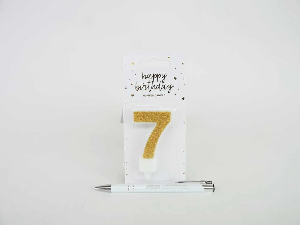 PartyDeco Gimtadienio žvakutė nr 7 auksinė blizganti 7cm