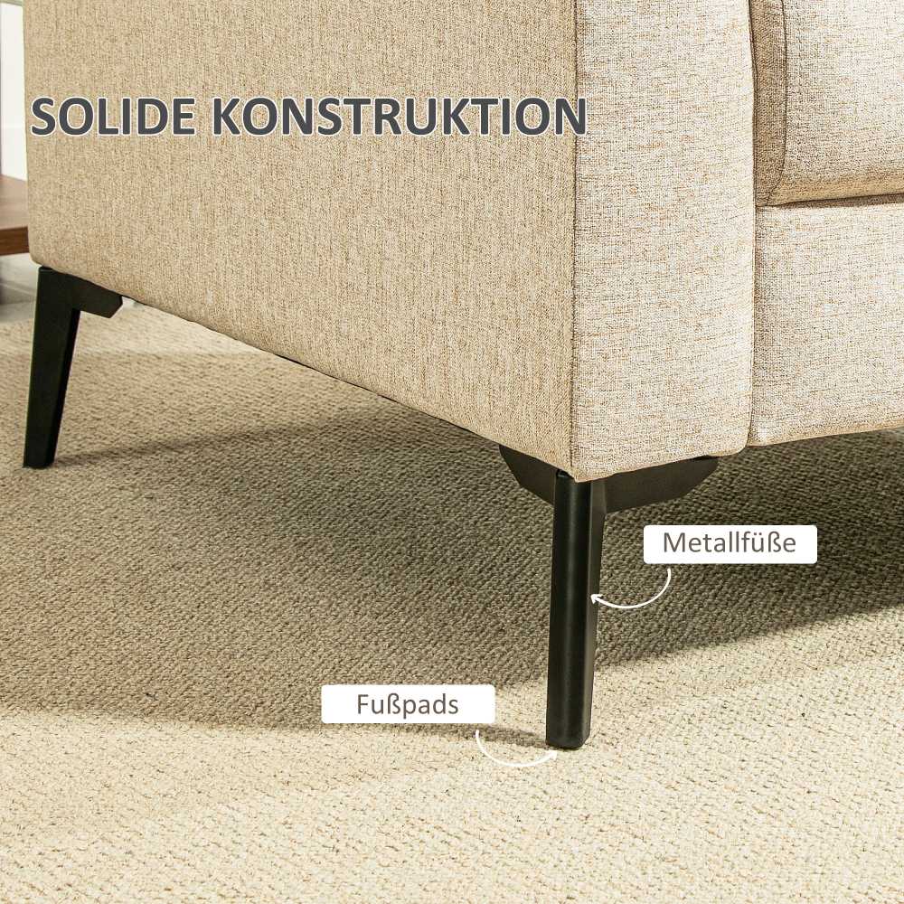 HOMCOM 2 vietų sofa, sofa su lino išvaizda, metalinės kojos, minkšta sofa, minkšta dvigulė sofa svetainei, miegamajam, 179 x 80 x 89 cm, smėlio spalvos