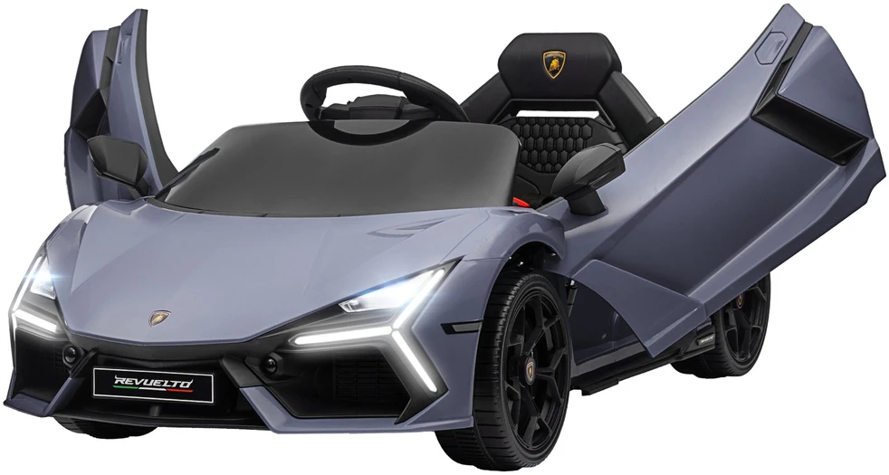 AIYAPLAY vaikiškas elektromobilis, 12 V, su 2,4 G nuotolinio valdymo pultu, muzika, amortizatoriais, žibintais, USB/MP3 jungtimi, atbulinės eigos funkcija, 3-5 km/h, vaikams nuo 3-5 metų, pilkas