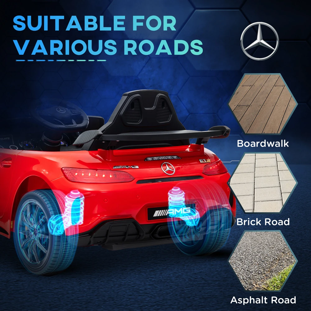 AIYAPLAY vaikiškas elektromobilis 12 V, vaikiškas automobilis su 2,4G nuotolinio valdymo pulteliu, USB, MP3, muzika, transporto priemonė su šviesomis, švelnus startas, atbulinės eigos funkcija, 3-5 km/h, vaikams nuo 3-6 metų, raudonas