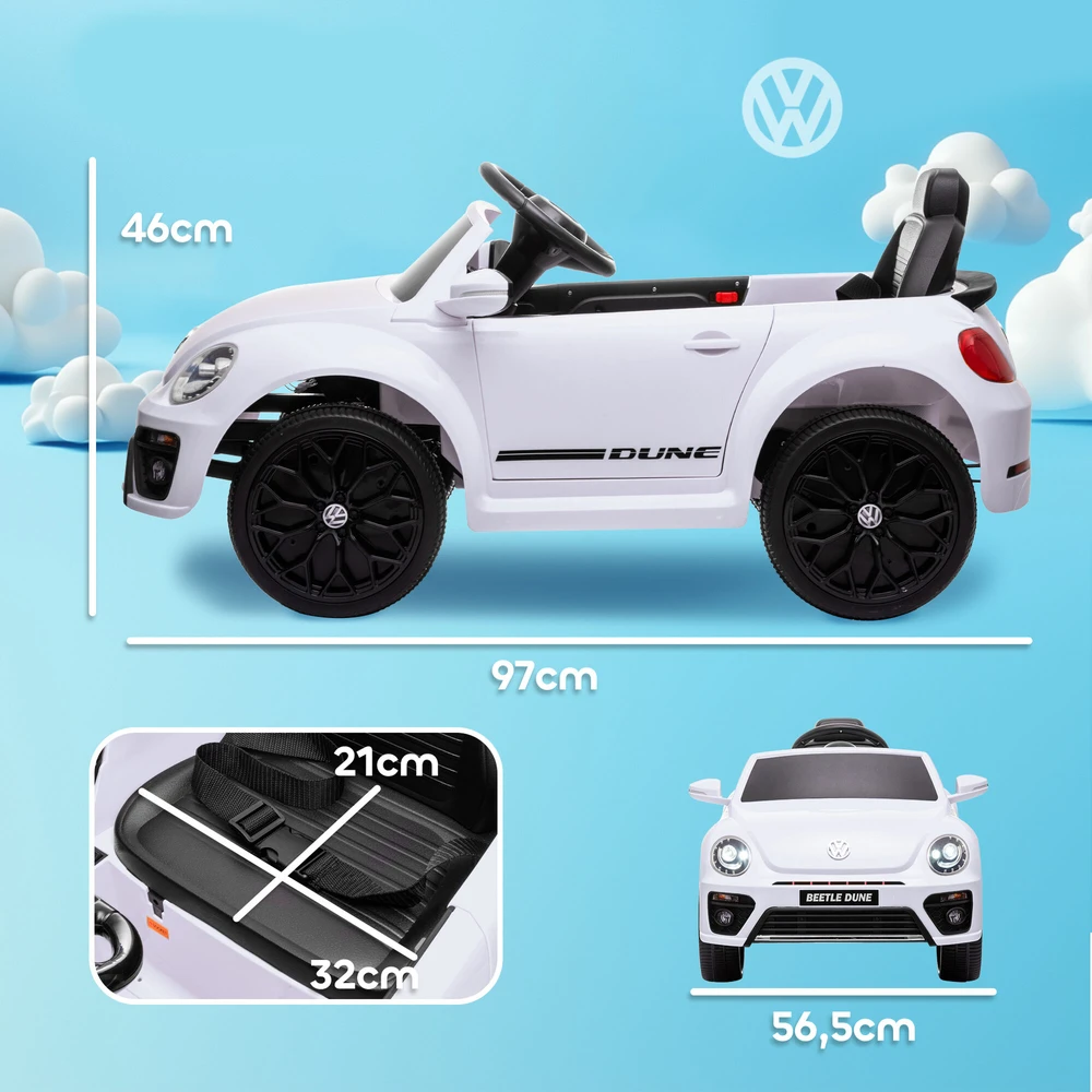 AIYAPLAY vaikiškas elektromobilis 12V, su 2,4G nuotolinio valdymo pulteliu, muzika, garsiniu signalu, LED šviesomis, USB/MP3 jungtimi, 3–5 km/h, 3–5 metų vaikams, baltas