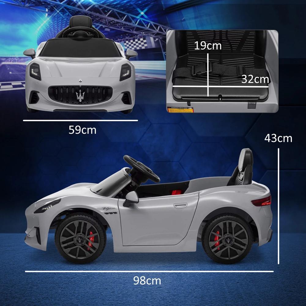 AIYAPLAY vaikiškas elektrinis automobilis 12V vaikiškas automobilis su 2,4 GHz nuotolinio valdymo pulteliu, 2 varikliai, vaikiška transporto priemonė su garsiniu signalu, LED, muzika, švelnus užvedimas, elektrinė transporto priemonė su papildomu ratu, skirta 3-5 metų vaikams, pilka spalva