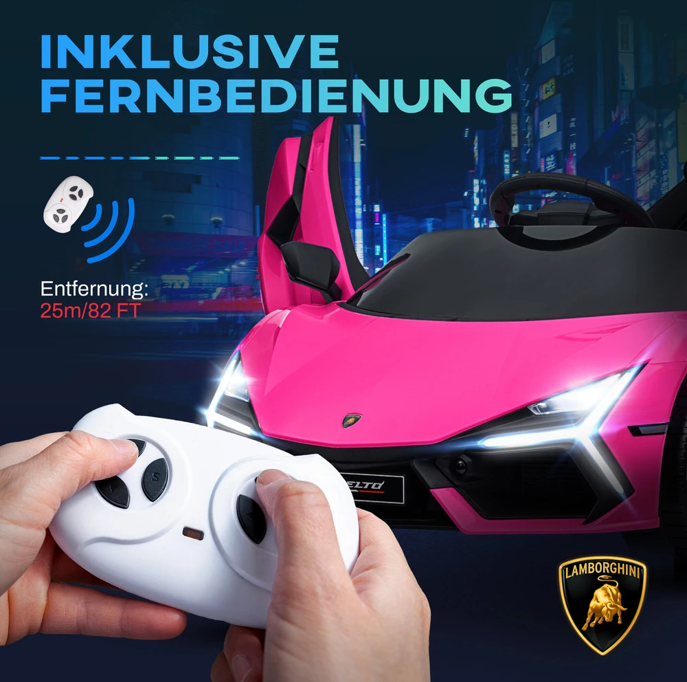 AIYAPLAY vaikiškas elektromobilis 12V, su 2,4G nuotolinio valdymo pulteliu, muzika, šviesomis, USB/MP3 jungtimi, atbuline eiga, iki 5 km/h, vaikams nuo 3-5 metų, rožinis