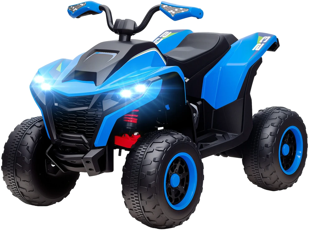 AIYAPLAY 12V elektrinis vaikiškas keturratis su 2 varikliais, 3-6 km/val., pakaba, LED šviesomis, USB ir muzika, 3-8 metų vaikams, mėlynas