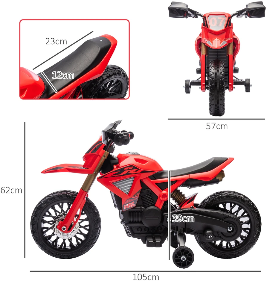 AIYAPLAY vaikiškas elektrinis motociklas, 6 V vaikiškas motociklas su mokomaisiais ratais, vaikiška transporto priemonė su garso signalu ir užvedimo garsu, 3 km/h, skirtas 3-8 metų vaikams, ne daugiau kaip 30 kg, raudonas