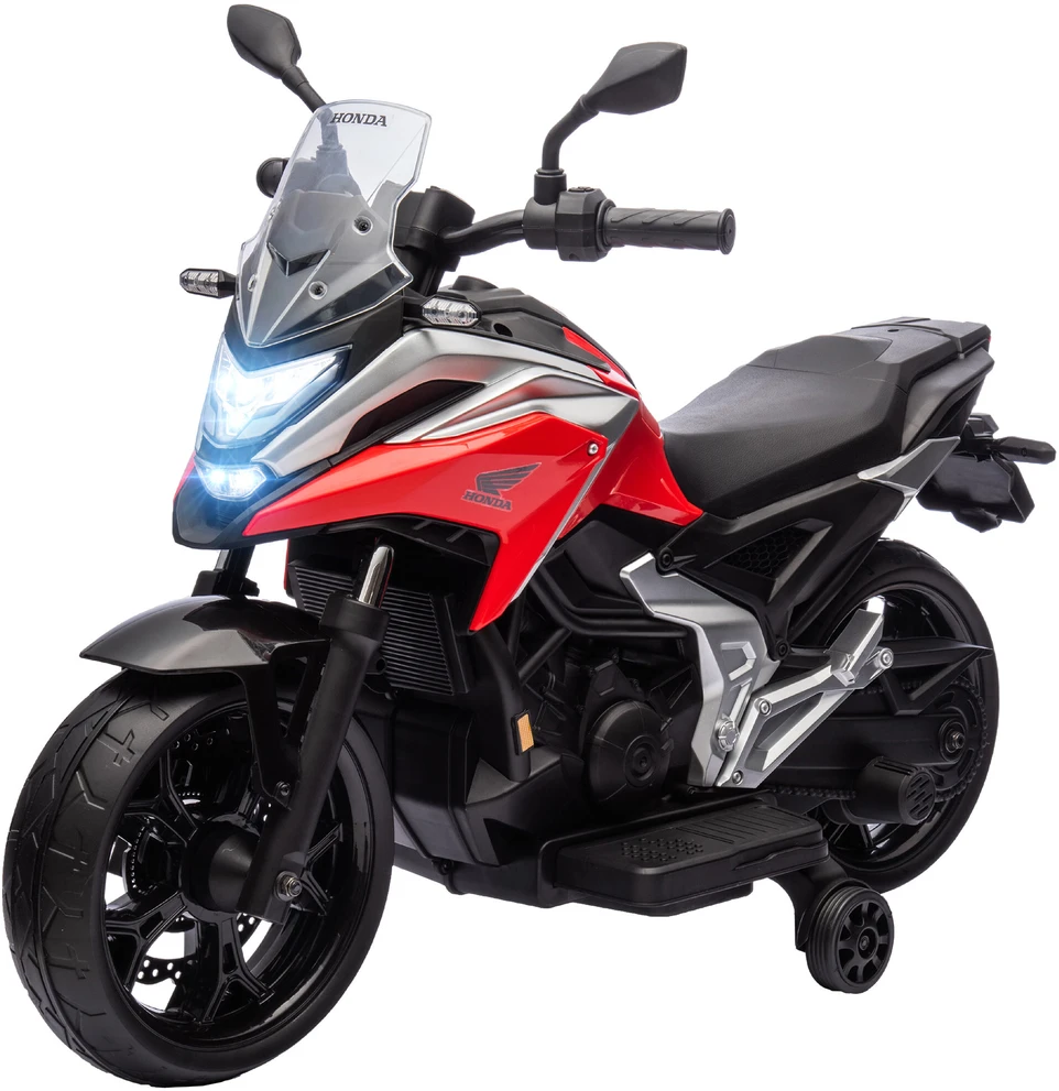 AIYAPLAY vaikiškas elektrinis motociklas, 12V vaikiškas motociklas su MP3, USB, LED žibintais, vaikiška transporto priemonė su ankstyvojo ugdymo funkcijomis, pagalbiniais ratukais, 3 km/h, 3–6 metų vaikams, raudonas